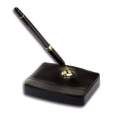 Classic Black Leather Single Pen Stand, Gold